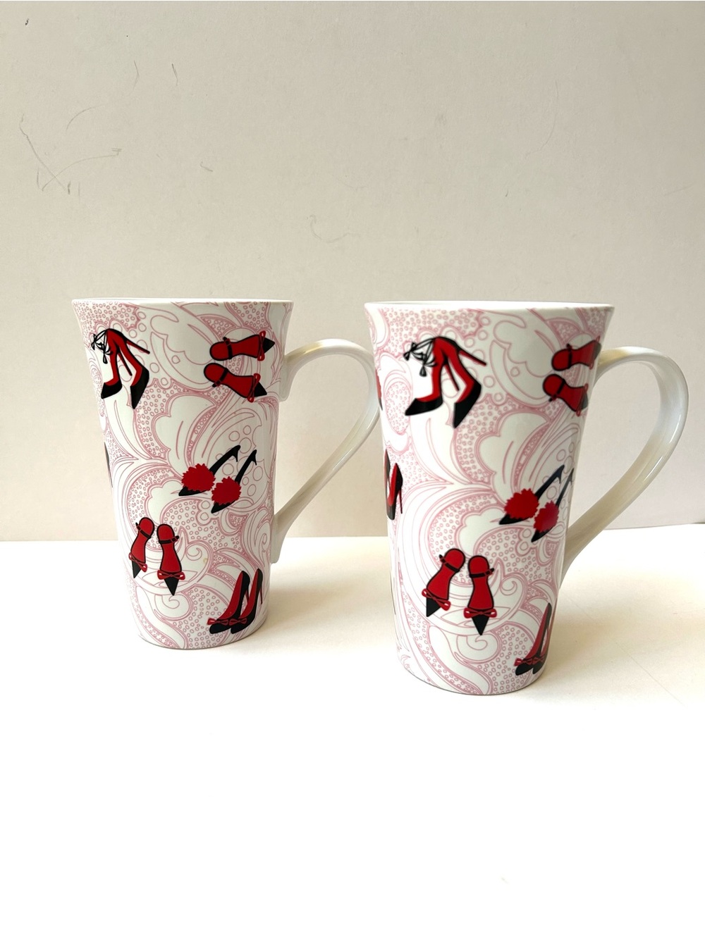 222 Fifth “Red Shoes” Fine Porcelain Tall Latte Mugs